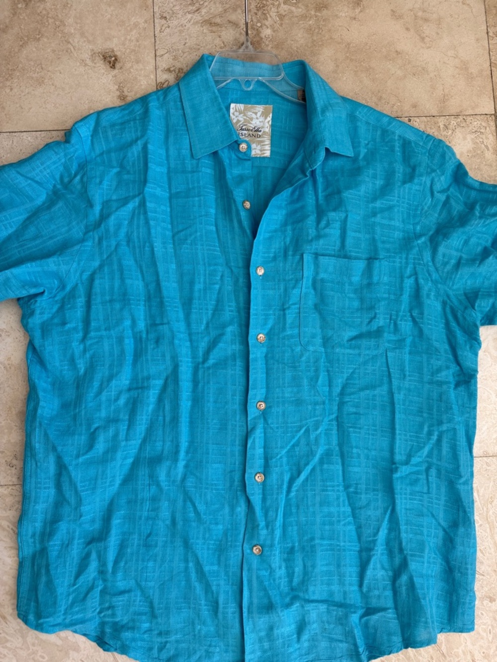 Turquoise Linen Short-Sleeve Button-Up Shirt - Men